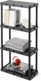 Gracious Living Light Duty Storage Shelves, Knect-A-Shelf 4-Shelf Ventilated Shelving Rack Organizer for Home, Garage, Basement & Laundry, Black