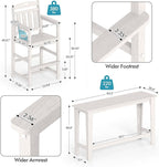 Ciokea 3 Pcs Outdoor Bar Height Table Set, 60" Extra Long Rectangle High Top Table and 2 Oversized Adirondack Chairs Set, Heavy-Duty All-Weather HDPE Patio Bar Set for Backyard Balcony Deck, White