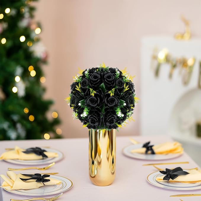 Artificial Rose Flower Balls 10 Pcs Black Silk Wedding Centerpieces