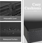 HAPPYGRILL Patio Rattan Daybed Outdoor Loveseat Sofa Set with Padded Cushion Pillows and Sturdy Aluminum Foot Wicker Patio Furniture for Garden Porch Poolside