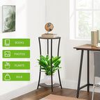 YINMIT Plant Stand Indoor,2 Tier Round Potted Holder Rack,Flower Pot Stand Shelf,Round Supports Rack,Corner Plant Shelf for Balcony Garden Patio Living Room,Grey