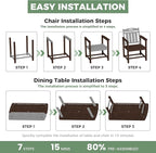 5-Piece Outdoor Dining Furniture Set with Chairs, All-Weather HDPE Patio Table and 4 Chairs, Umbrella Hole, for Garden Backyard or Deck - Brown