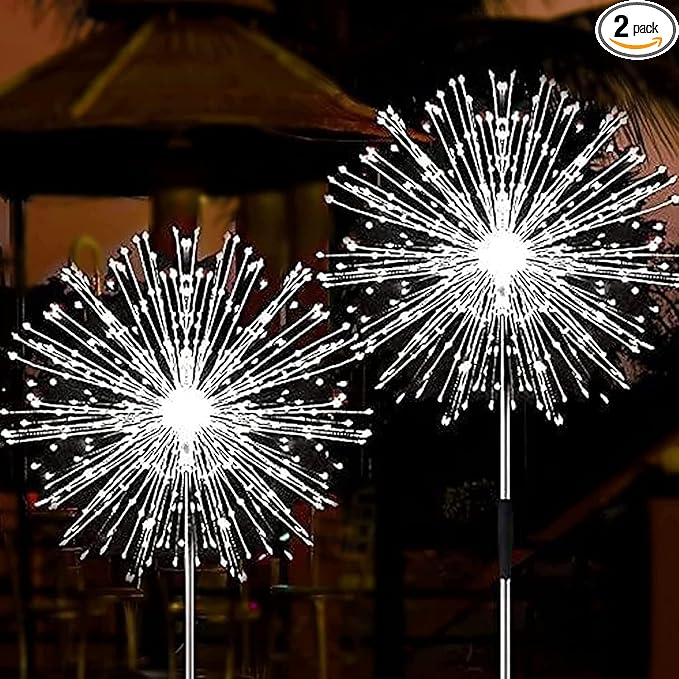 JJGoo Solar Firework Lights, 2 Pack 180 LEDs 2 Lighting Modes Solar Lights Outdoor Waterproof for Garden Patio Walkway Pathway Party Wedding Christmas Decorative - Cool White