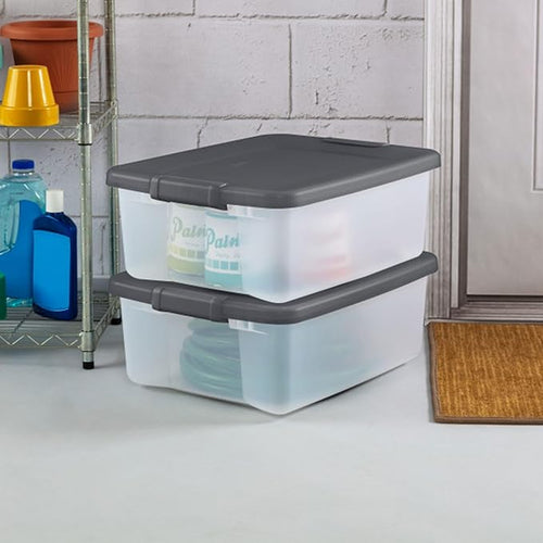 12-Pack ShelfTote, Clear Plastic Storage Bins – Gray