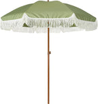 AMMSUN 7ft Patio Umbrella with Fringe Outdoor Tassel Umbrella UPF50+ Premium Steel Pole and Ribs Push Button Tilt, Sage Green
