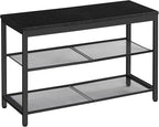 HOOBRO Shoe Bench, 3-Tier Shoe Rack, Industrial Shoe Organizer Storage Bench, 29.5 inches Entry Bench with Mesh Shelves, for Entryway, Living Room, Hallway, Easy Assembly, Black BB75HX01