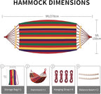 Hammock, Cotton Canvas Hammock Portable Camping Hammock with Carrying Bag Two Anti Roll Balance Beam Metal Carabiner Ropes and Tree StrapsSuit for Indoor,Yard,Camping,Outdoor-Rainbow