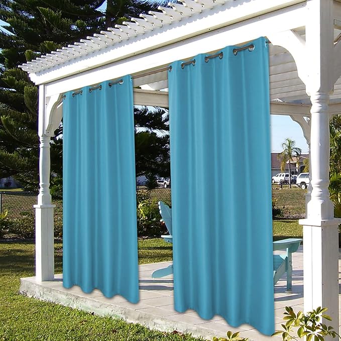 BONZER Outdoor Curtains for Patio Water Resistant Heavy Privacy Light Filtering Grommet Outside Curtains for Porch, Pergola, Gazebo, 1 Panel, 54W x 84L inch, Teal