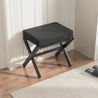 Foldable Foot Stool Ottoman, Small Padded Foot Rest with Bamboo X-Legs, Portable Folding Leg Rest for Living Room Bedroom Office, Soft Foam Cushion Step Stool for Couch & Armchair (Black)