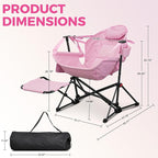 Ainfox Hammock Camping Chair with Footrest, Foldable Rocking Chairs for Adults Outside Swinging Camp with Cup Holder Pillow for Outdoor Patio Garden (Pink)
