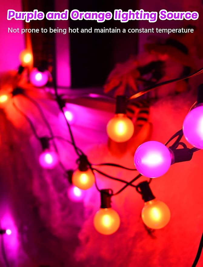 Indoor String Lights, 25 ft Halloween G40 LED Globe Lights, Orange and Purple