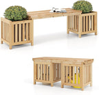 Giantex 2-in-1 Outdoor Bench with 2 Raised Garden Beds, Planter Boxes with Open-Ended Base, Garden Bench Seat for Porch Balcony Lawn Yard, DIY Assembly, Natural