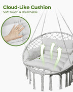 Greenstell Hammock Chair, Macrame Swing Chair with Comfy Cushion, Boho Hanging Chair for Outdoor & Indoor, Perfect for Bedroom, Patio, Balcony, Hold up to 350Lbs, Grey