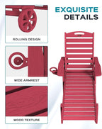 Outdoor Chaise Lounge Chair Set of 2, Patio Lounge Chairs for Outside, HDPE Lounge Chair with Wheels & Cup Holder, Poly Chair with 5 Position for Poolside, Deck, Red