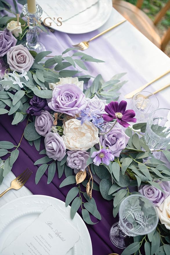 Artificial Flower Garland, 6 Ft Eucalyptus Rose, Lilac and Cream