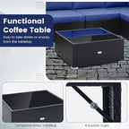 Tangkula 10 Pieces Patio Sofa Set, Outdoor Wicker Conversation Set with Soft Cushions, Tempered Glass Tabletop, Sofa Fastener Clips Included, Rattan Furniture Set for Backyard, Poolside (Navy)