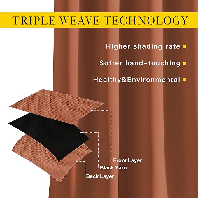Blackout Curtain for French Door – Burnt Orange, W100 x L84, 1 PC