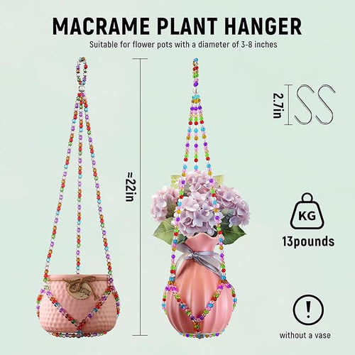 2 Pack Macrame Plant Hanger, Handmade Glass Bead Plant Hanger Colorful Decorative Bohemian Hanging Planter Holder for Indoor and Outdoor Home Garden Decor. Does Not Include Flower Pot.(21'')