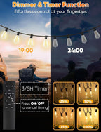 Brightever LED Outdoor String Lights, 150FT Dimmable Patio Lights with Remote Control, 45+2 Shatterproof ST38 Edison Bulbs, 3 Lighting Modes, 3H/5H Timer, Outdoor Hanging Light for Holiday, Party