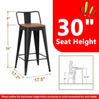 WENTMENT Bar Stools Set of 2 Counter Height Metal Barstools with Removable Back 30" Kitchen Bar Stools with Wooden Seat, Black
