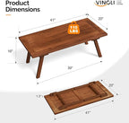 VINGLI Outdoor Folding Coffee Table, Natural Poplar Wood Patio Coffee Table, No Assembly Required, Ideal for Balcony, Porch, and Living Room, Rectangle, Natural