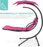 Best Choice Products Outdoor Hanging Curved Steel Chaise Lounge Chair Swing w/Built-in Pillow and Removable Canopy - Pink