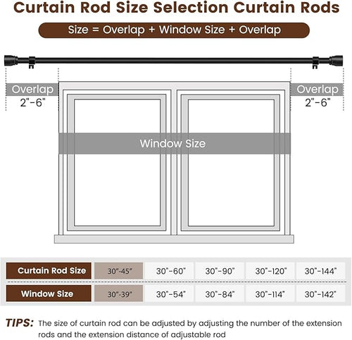 1” Diameter Curtain Rods Itself is 30 to 45 inch 1 Pack Fit 30-39 inch Window with Heavy Duty Adjustable Rod Matte Black Splicing Metal Extra Long Curtain Rod for Windows