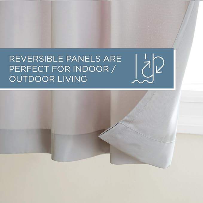 TOWN & COUNTRY BASICS Cabana Solid Heavyweight Indoor Outdoor Curtains, Light Filtering Opacity with Grommet Top, Water Repellent, 2-Pack Set, 54"x120", Cloud Grey