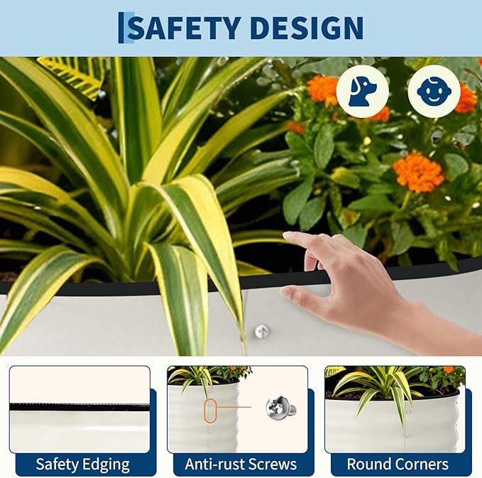 Garvee 2 Pack Galvanized Raised Garden Beds - 8x2x2ft Planter Box for Vegetables, Flowers, Rust-Resistant Garden Box, Easy Assembly Raised Beds, Durable Planters for Outdoor Plants, Beige