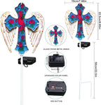 YJFWAL Cardinal Bird&Rose Cross Garden Stake Light, Solar Glass Cross for Cemetery Grave, Easter Cross Angel Wings Sympathy Memorial Gifts, Garden Lawn Yard Patio Decor