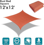 KANAGAWA Sun Shade Sail 12'x12' Rust Red Square UV Block Canopy Awning Shelter Fabric Cloth Screen for Outdoor Patio Garden Backyard