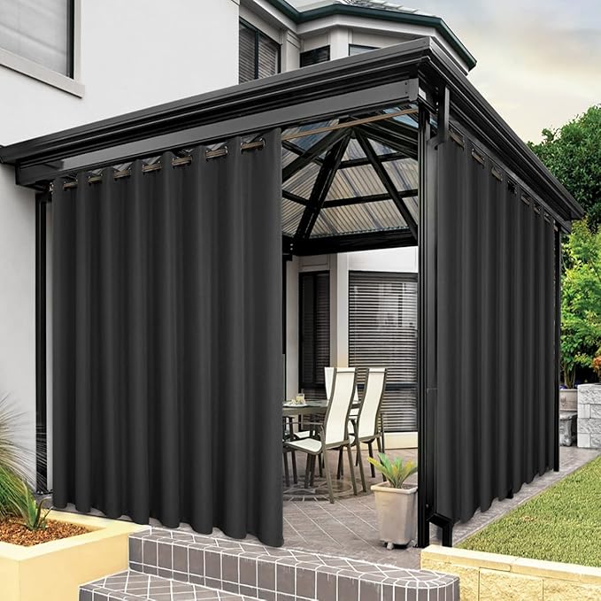 BONZER Outdoor Curtains for Patio Waterproof Thick Privacy Wide Grommet Light Filtering Outside Curtains for Porch Pergola Gazebo Deck, 1 Panel, 110W x 95L inch, Charcoal