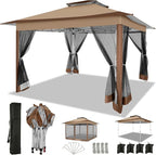 COBIZI 12x12 Pop up Gazebo on Clearance Canopy Tent, carpas para Patio, Outdoor Canopy with Portable Carrying Bag for Vendor, Outdoor Patio Gazebo for Garden, Backyard,Beach, Brown