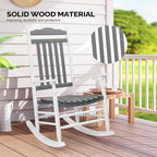 VINGLI Wooden Rocking Chair, Outdoor Chair with 450 lbs Support, Relaxing Rocker with Solid Wood High Back Seat Reclining Seat for Deck, Garden, Backyard, Porch (White & Grey, 2PCS)