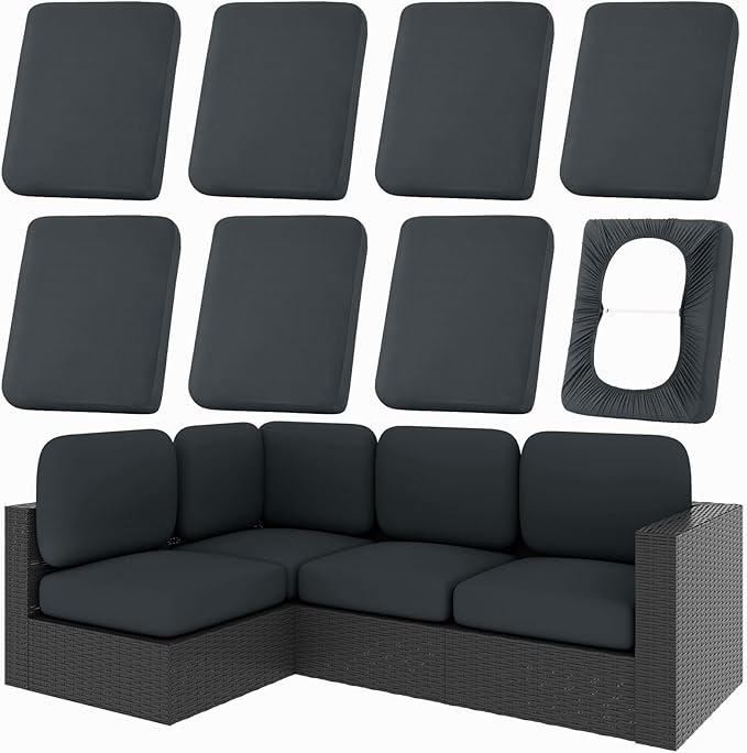 Cushion Covers 8-Piece Set, Dark Gray Stretch Polyester Spandex