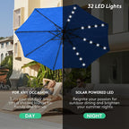 JEAREY 9FT Outdoor Patio Umbrella with Solar Lights, LED Lighted Pool Umbrella with Tilt and Crank, Outdoor Table Umbrellas for Deck, Yard & Market (Royal Blue)