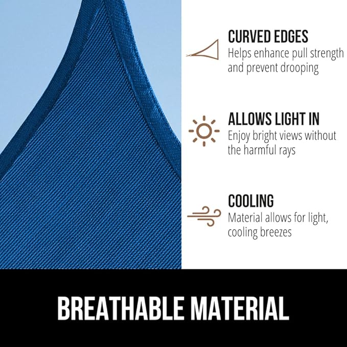 GORILLA GRIP Heavy Duty Sun Shade, UV Protection Fade Tear and Rust Resistant Rectangle Sunshade Canopy, Curved Edges Blocks Sunlight, Breathable Sail, Outdoor Patio, Lawn Garden, 8x12 FT Blue