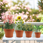 10 Inch Plastic-Flower-Pot-for-Indoor-Plants, 4 Pack Large Outdoor Planter Pot with Drainage Holes & Saucers, Resin Decorative Garden Pots Planters