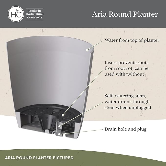 The HC Companies Aria Round Self-Watering Pot - Lightweight Plastic Planter for Herbs & More - Durable Plant Pots for Indoor Plants & Outdoor Plants (12" Glossy White, Pack of 2)