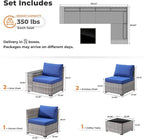 ovios 6 Pieces Patio Furniture Set, Outdoor Wicker Sectional Sofa with Glass Table Comfy Cushions, Modern Modular Deep Seat Couch Rattan Conversation Set, Navy Blue