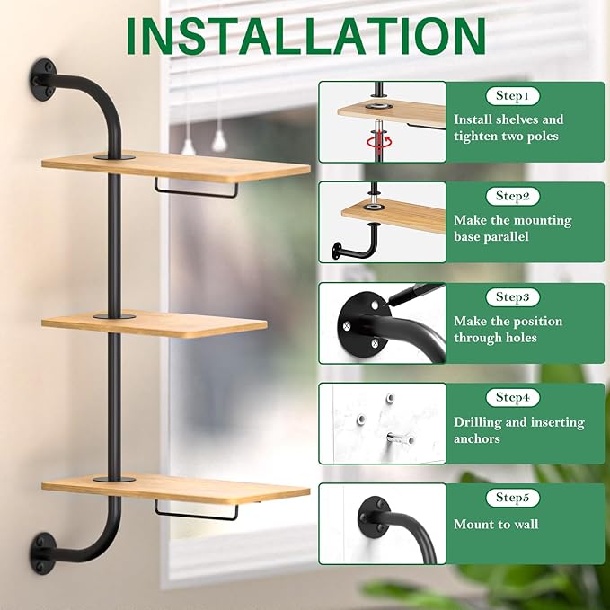YUOROS Window Plant Shelves, 3-Tier Rotating Plant Shelf Stand, Indoor Metal Wall Plant Holder
