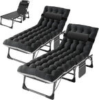 ABORON 2PK Oversized Chaise Lounge Chair,5 Positions Padded Outdoor Tanning Chair,Heavy Duty Portable Chair for Sunbathing Patio Pool Lawn Deck Poolside,Support up to 440 Lbs, Deep Black-2 Set