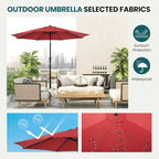 OLIXIS 9ft Patio Umbrella with Tilt and Crank Button & 8 Sturdy Ribs Waterproof, Patio Table Umbrella Perfect for Poolside, Terrace, Beach and Outdoor Restaurant, Red