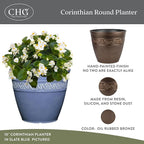 Classic Home and Garden Corinthian Resin Planter Pot - Outdoor & Indoor Plant Pot - Round Planter for Plants & Flowers (8" Oil Rubbed Bronze, Pack of 1)