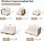 L Shaped Patio Furniture,Outdoor Rattan Wicker Sectional Sofa with 10''Ultra-Thick Cushions,All Weather Patio Conversation Set for Lawn Garden Backyard,Beige