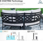 MFSTUDIO Patio Furniture Set, 8 Seats Half-Moon Curved Outdoor Sectional Sofa Conversation Set, Woven Rattan Patio Couch with 2 Wood-Like Round Coffee Table