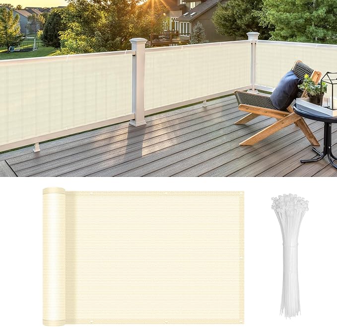 LOVE STORY Custom Size 3'x29' Butter Cream Balcony Privacy Screen,UV Block Privacy Fence Screen,90% Shield for Outdoor Pool Garden Apartment Railing