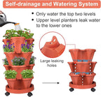 GameXcel Vertical Planter 4 Tier Stackable Planters Garden Planters Strawberry Herb Flower and Vegetable Planter Indoor Outdoor Gardening Pots with Removable Wheels and Tools 2-Pack