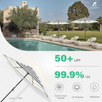 JEAREY 7.5FT Patio Umbrella Outdoor Market Umbrella with 6 Sturdy Ribs, Push Button Tilt/Crank Table Umbrella for Garden, Deck, Backyard and Pool, Beige & Black Stripe