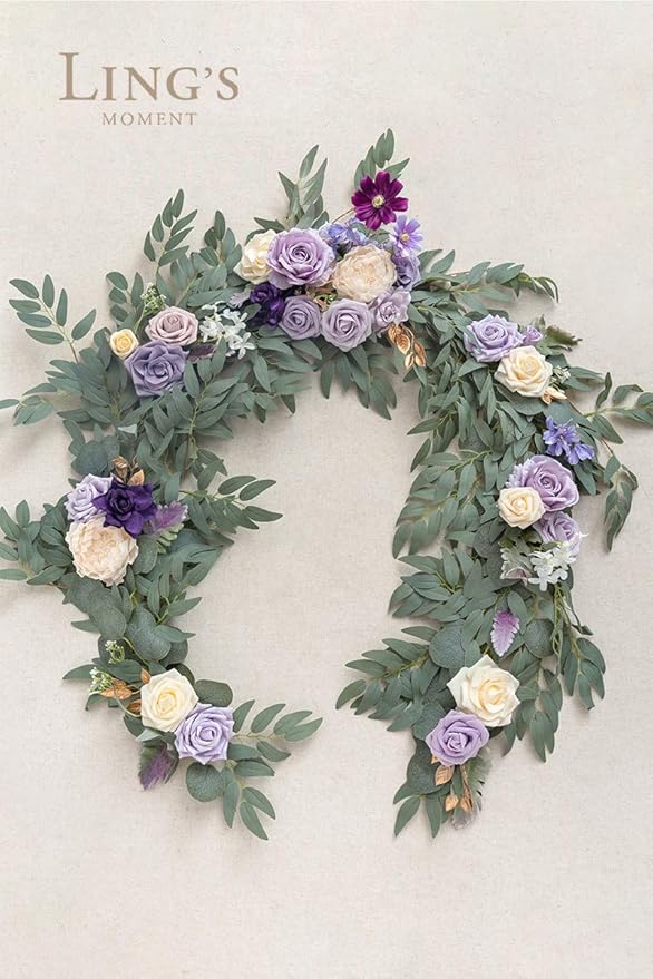 Artificial Flower Garland, 6 Ft Eucalyptus Rose, Lilac and Cream